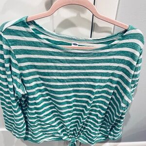 Old Navy Green 3/4 Sleeve Crop Tie Front Tee Large